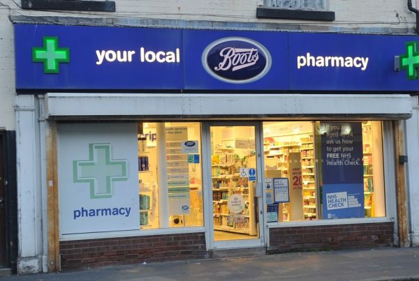 Front of a Boots pharmacy where Nicola, a Cancer Champion, works.
