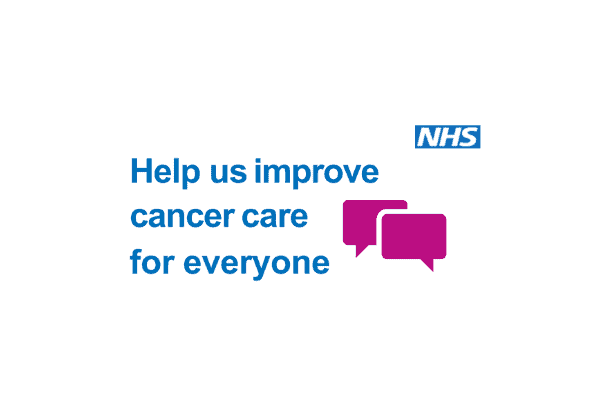 Cancer patient experience survey wording - help us improve cancer care for everyone with two speech bubble boxes