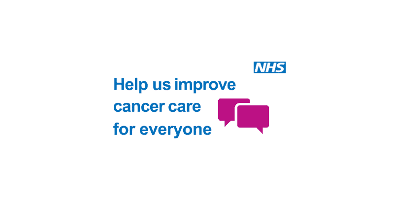 Cancer patient experience survey wording - help us improve cancer care for everyone with two speech bubble boxes