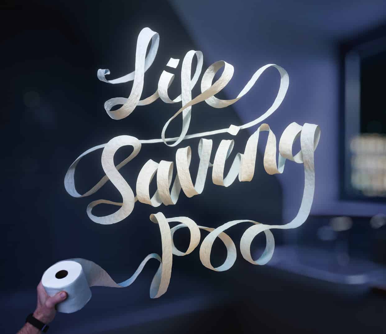 picture of the words life saving poo spelt out in toilet roll
